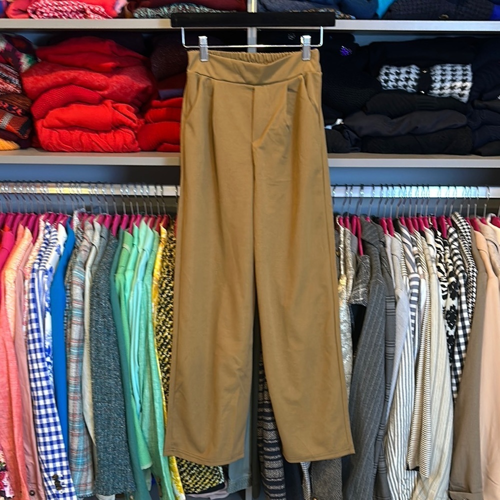 Unbranded dark tan elastic waistband two pocket wide leg pants size XS
